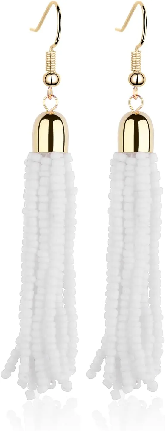 Handmade Beaded Tassel Earrings - Boho Drop Fringe Earrings for Women, Native American Indian Earrings
