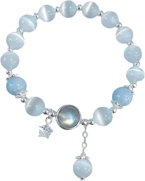 Handmade Natural Crystal Stretch Gemstone Pendant Beaded Bracelet,Women`s Good Luck Star Moon Beaded Bracelets Bangles for Women Trendy Jewelry