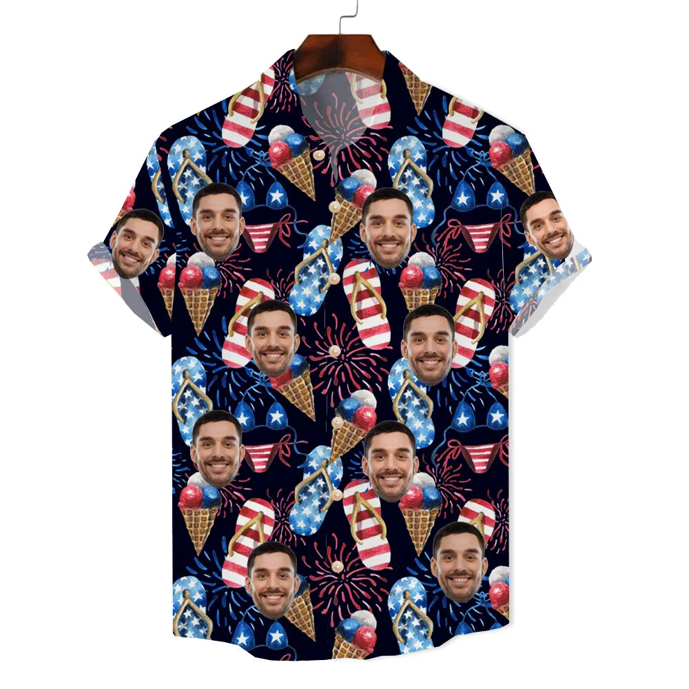 Happy Independence Day Women's Loose Hawaiian Shirts Women's Summer Short Sleeve Tops Casual Cover Ups