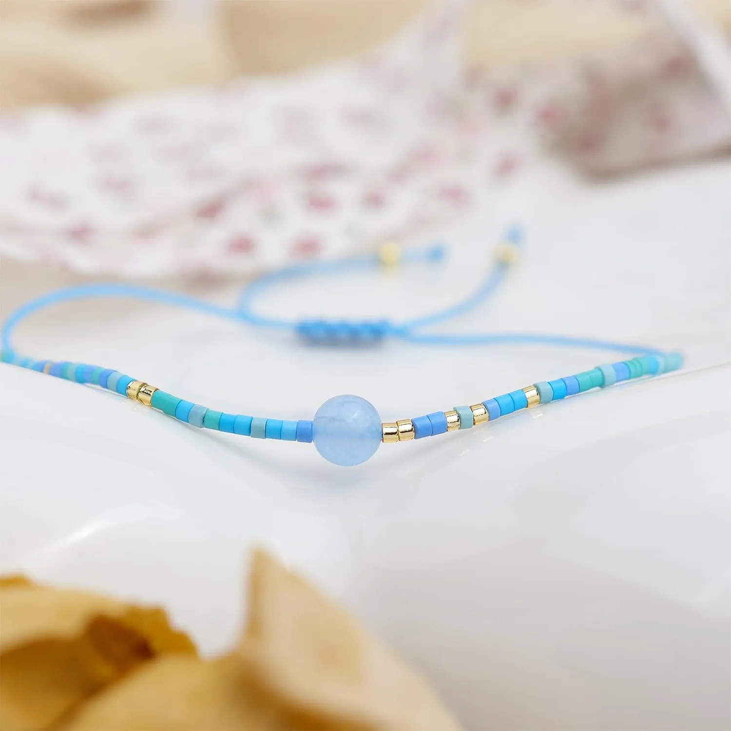 Healing Stone Colorful Beaded Bracelets for Women, Boho Adjustable Handmade Natural Stones Small Beads Friendship Outfit Accessories Jewelry Gift.