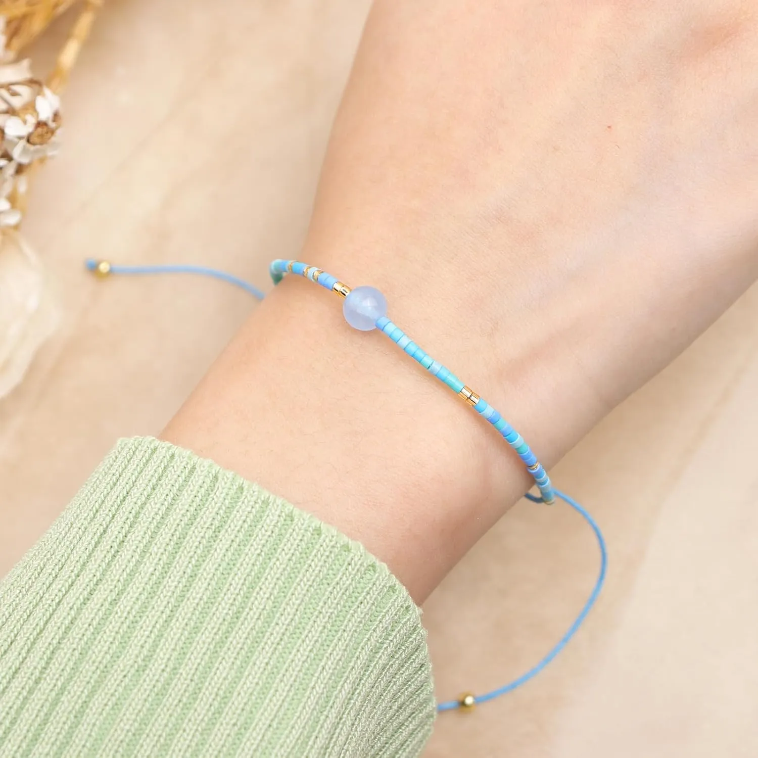 Healing Stone Colorful Beaded Bracelets for Women, Boho Adjustable Handmade Natural Stones Small Beads Friendship Outfit Accessories Jewelry Gift.