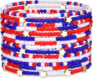 HEIDKRUEGER Bead Stretch Bracelets Independence Colorful Tiny Beaded Stackable Vsco Bracelets Boho Summer Vacation Adjustable Bangle Bracelet for Women Girls 14Pcs