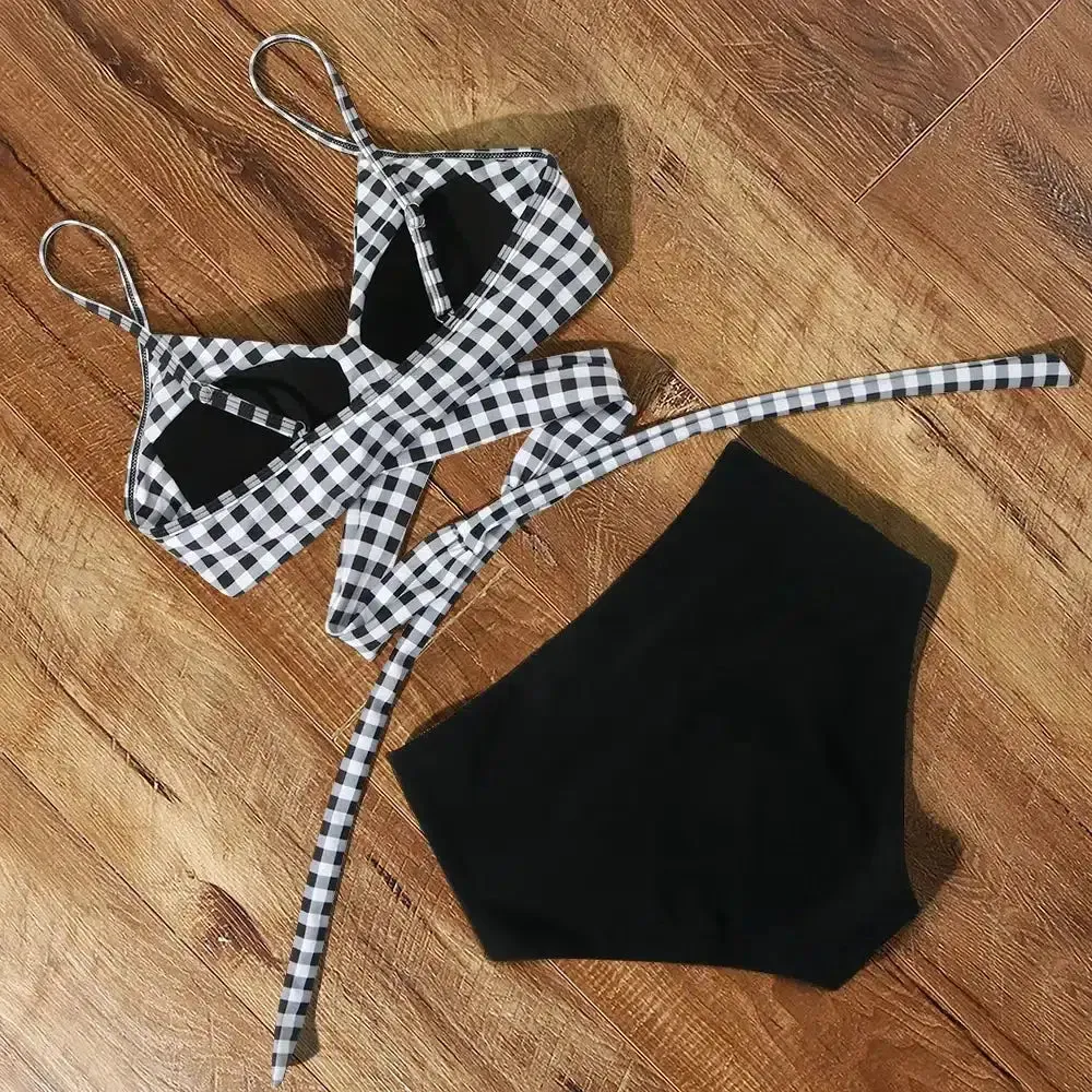 High Waist Plaid Bikini Set