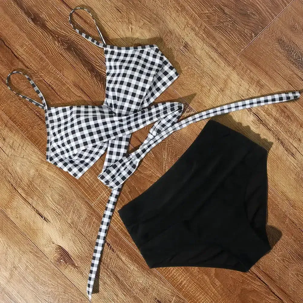 High Waist Plaid Bikini Set