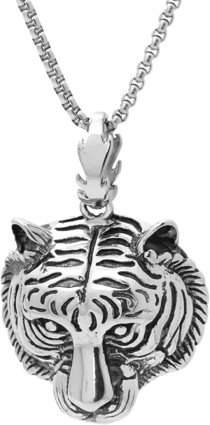 Hip Hop Jewelry Stainless Steel Animal Tiger Head Pendant Necklace
