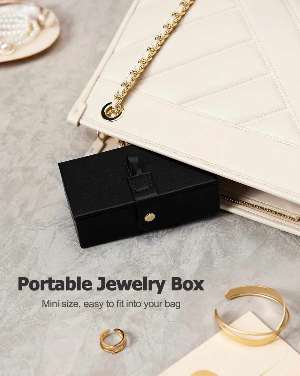 Homde 2 IN 1 Jewelry Box for Women Girls with Small Travel Case Mirror Necklace Ring Earrings Organizer (Black   Gold)