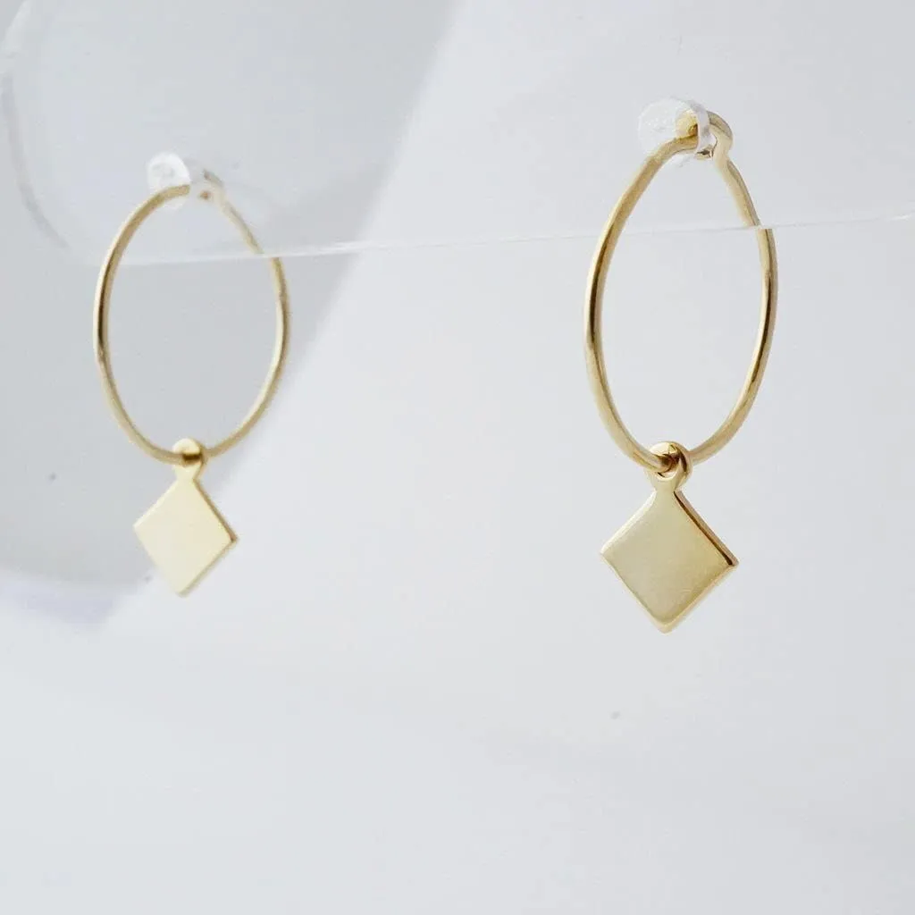HONEYCAT Magic Charm Diamond Hoops in 18k Gold Plate, 18k Rose Gold Plate, or Silver Rhodium Plate