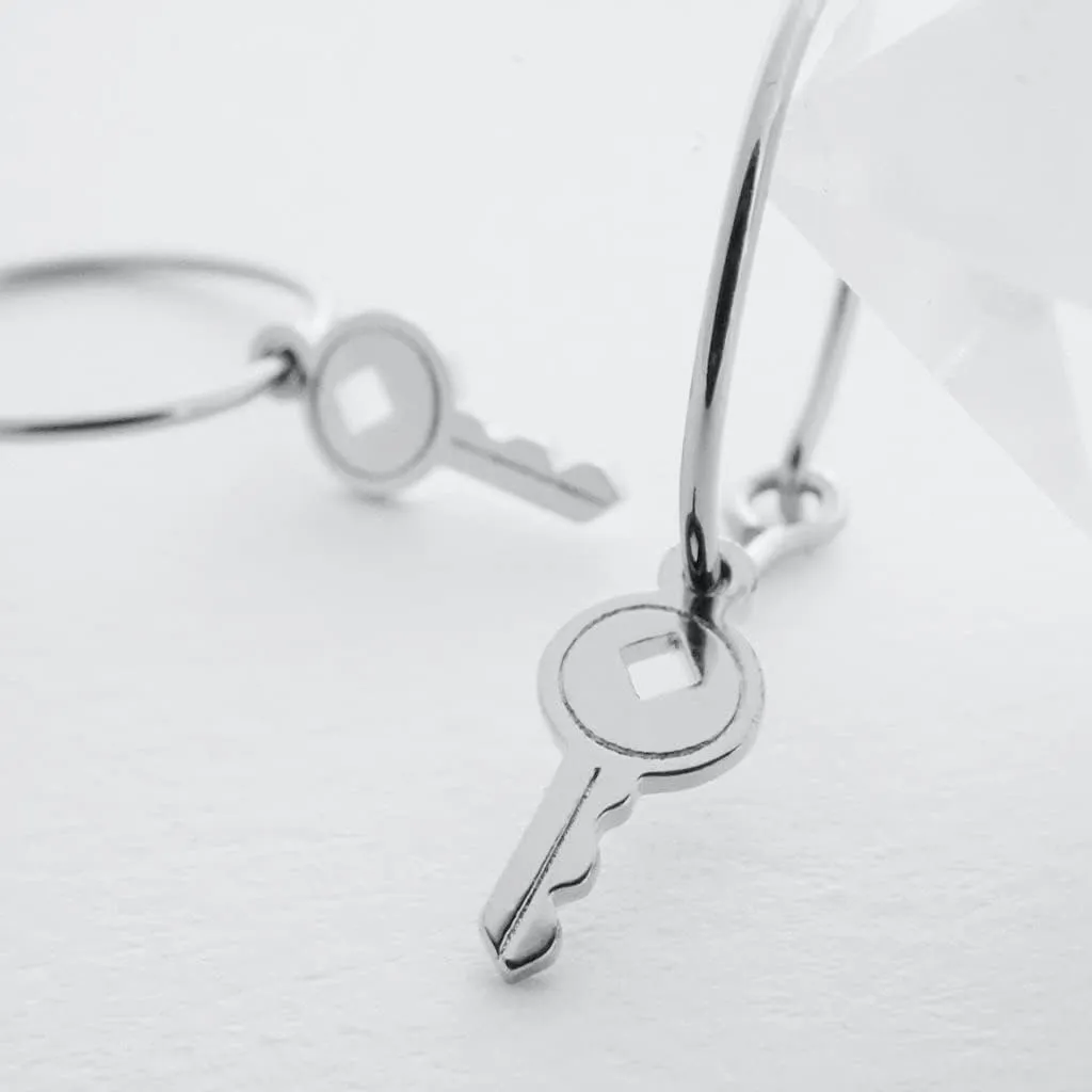HONEYCAT Magic Charm Key Hoops in 18k Gold Plate, 18k Rose Gold Plate, or Silver Rhodium Plate