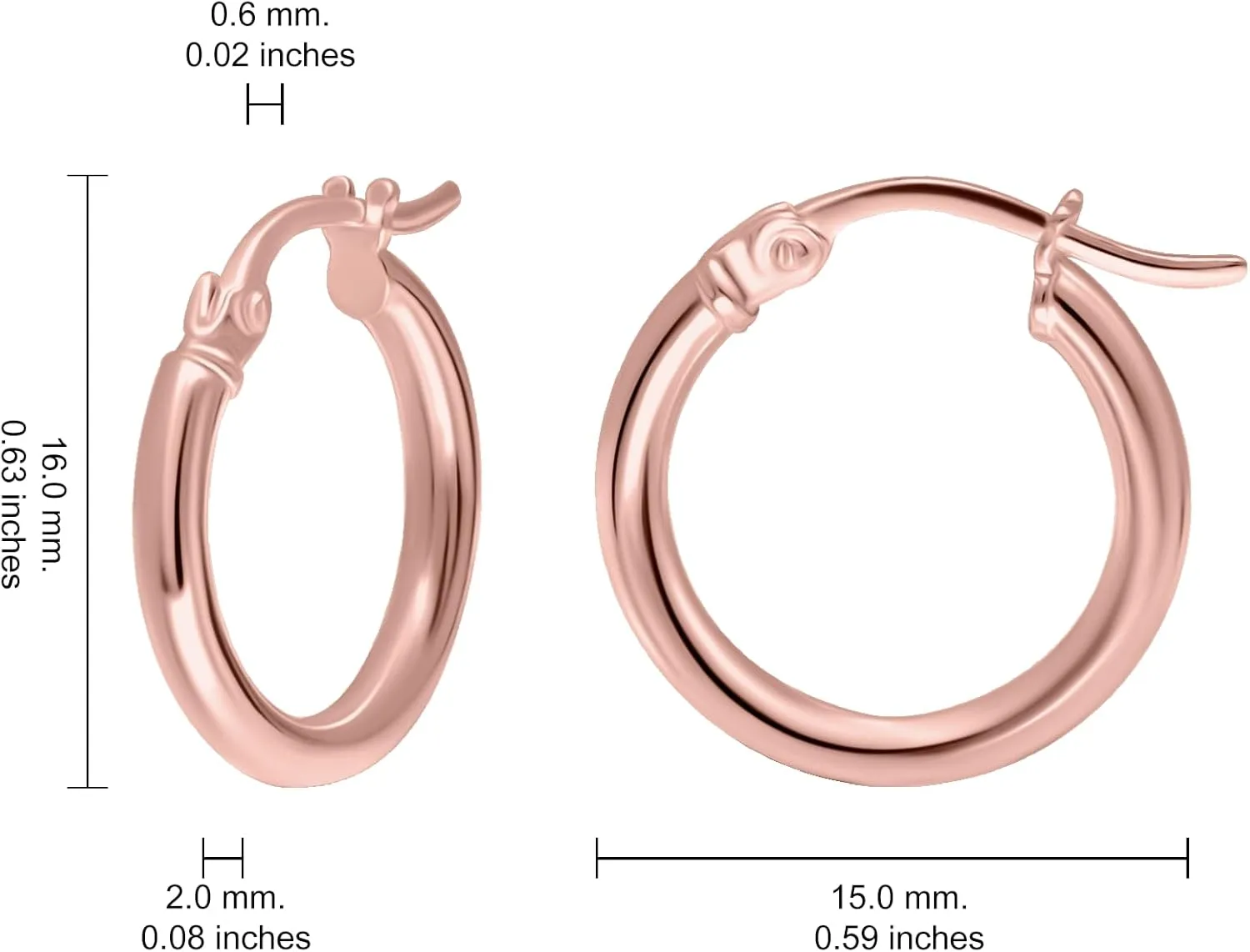 Hoops & Loops 925 Sterling Silver 2mm Hoop Earrings for Women & Men, 14K Gold Plated, Rose Gold, Black Hypoallergenic Lightweight High Polished Click-Top Hoops 15mm-60mm