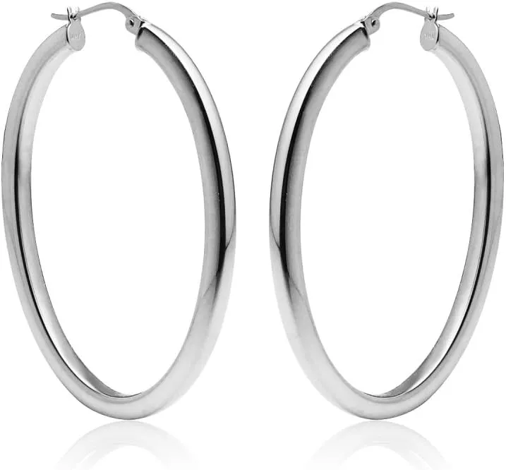 Hoops & Loops 925 Sterling Silver 3mm Oval Square-Tube Click-Top Hoop Earrings, 20mm 25mm 30mm Silver, Yellow & Rose Gold