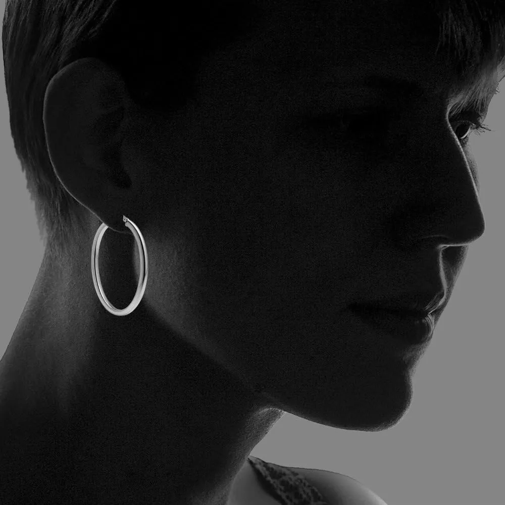 Hoops & Loops 925 Sterling Silver 3mm Oval Square-Tube Click-Top Hoop Earrings, 20mm 25mm 30mm Silver, Yellow & Rose Gold