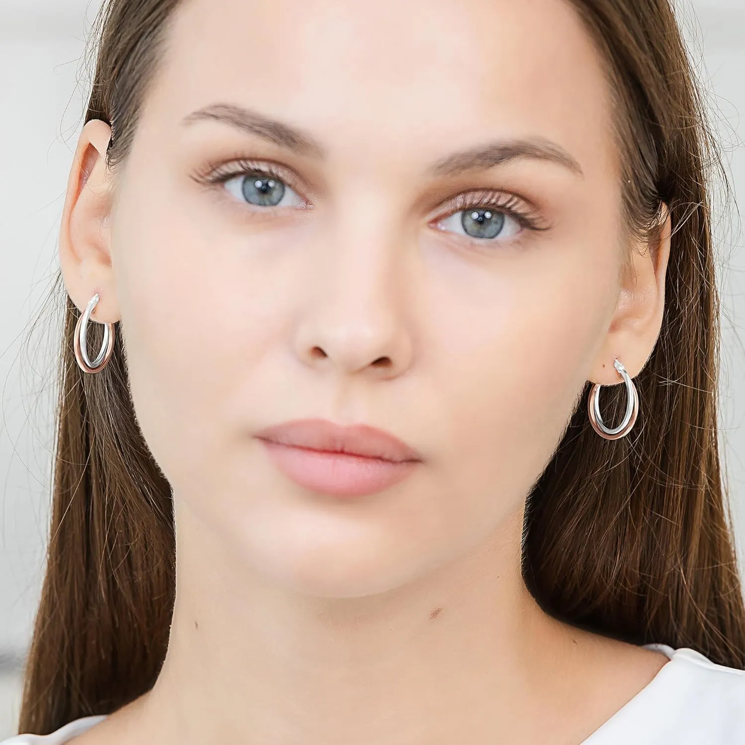 Hoops & Loops 925 Sterling Silver Two-Tone Intertwining Round Double Square-Tube Hoop Earrings for Women, 20mm, 25mm, 35mm Silver, Yellow Gold, Rose Gold, Black