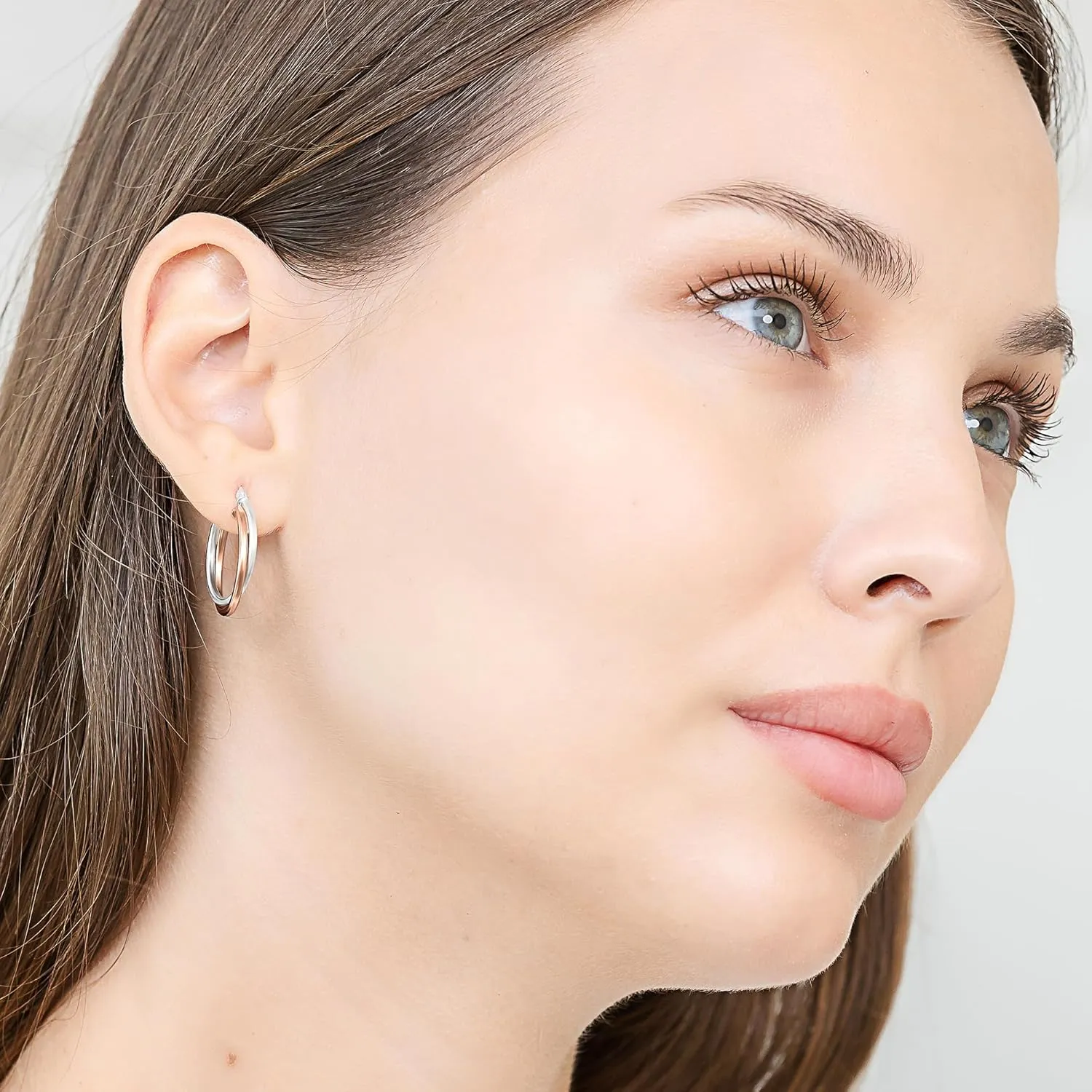 Hoops & Loops 925 Sterling Silver Two-Tone Intertwining Round Double Square-Tube Hoop Earrings for Women, 20mm, 25mm, 35mm Silver, Yellow Gold, Rose Gold, Black