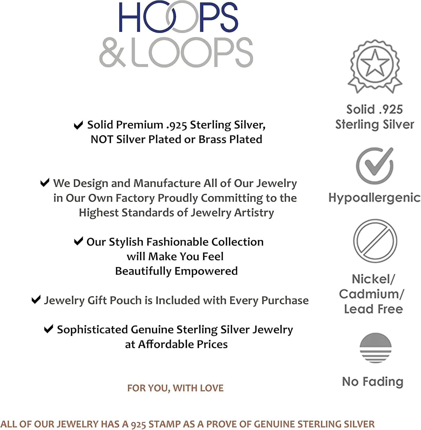 Hoops & Loops Black Flashed 925 Sterling Silver Diamond-Cut Click-Top Round Hoop Earrings for Women, Sizes 15mm-50mm