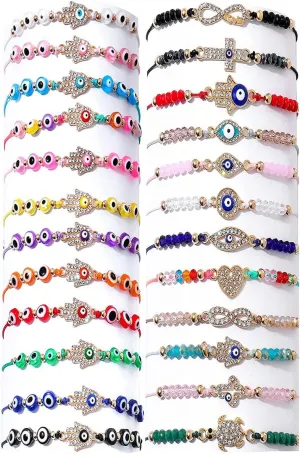 HOTBEST 24Pcs Evil Eye Bracelet Pack Mexican Bracelet Set Handmade Evil Eye Strand Bracelet Adjustable Good Luck Mal De Ojo Anklet Amulet Bangle Evil Eye Anklet Jewelry Gift for Women Girl ...