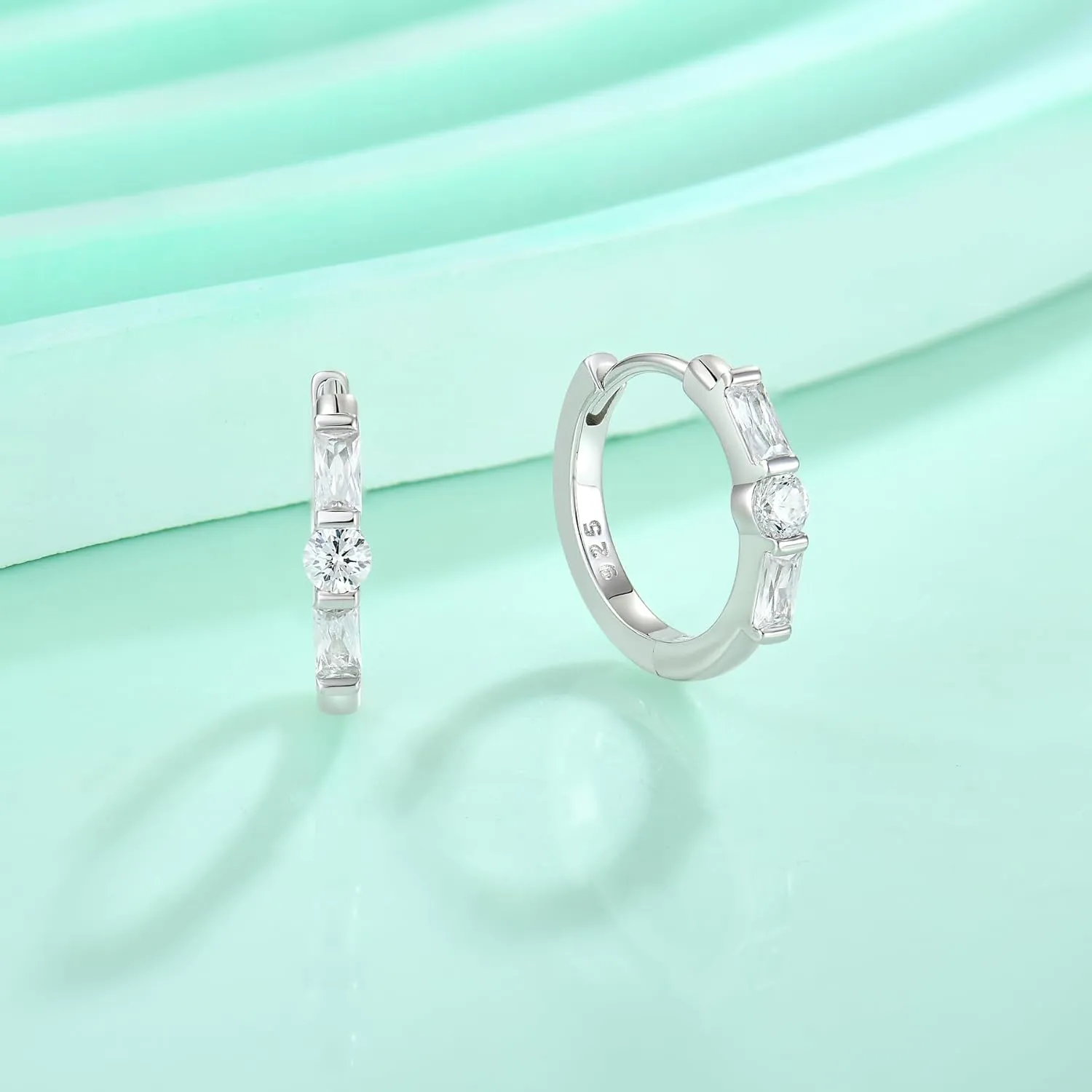 Huggie Hoop Earrings for Women 925 Sterling Silver Half Eternity Earrings Birthstone Jewelry Gifts for Her