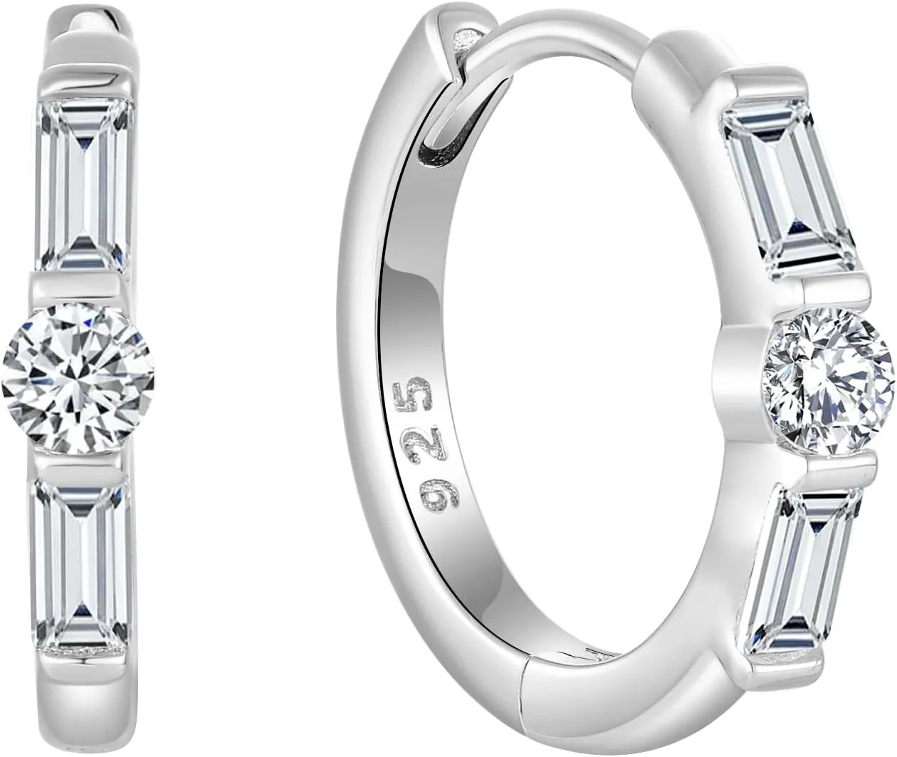 Huggie Hoop Earrings for Women 925 Sterling Silver Half Eternity Earrings Birthstone Jewelry Gifts for Her