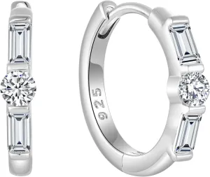 Huggie Hoop Earrings for Women 925 Sterling Silver Half Eternity Earrings Birthstone Jewelry Gifts for Her