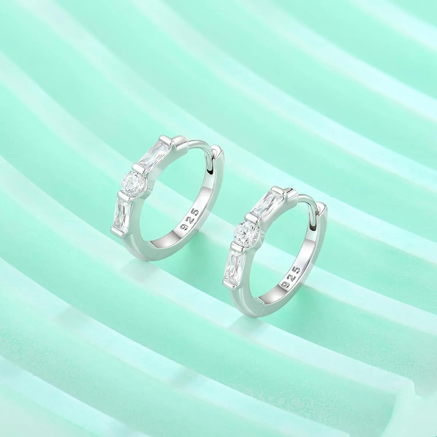 Huggie Hoop Earrings for Women 925 Sterling Silver Half Eternity Earrings Birthstone Jewelry Gifts for Her