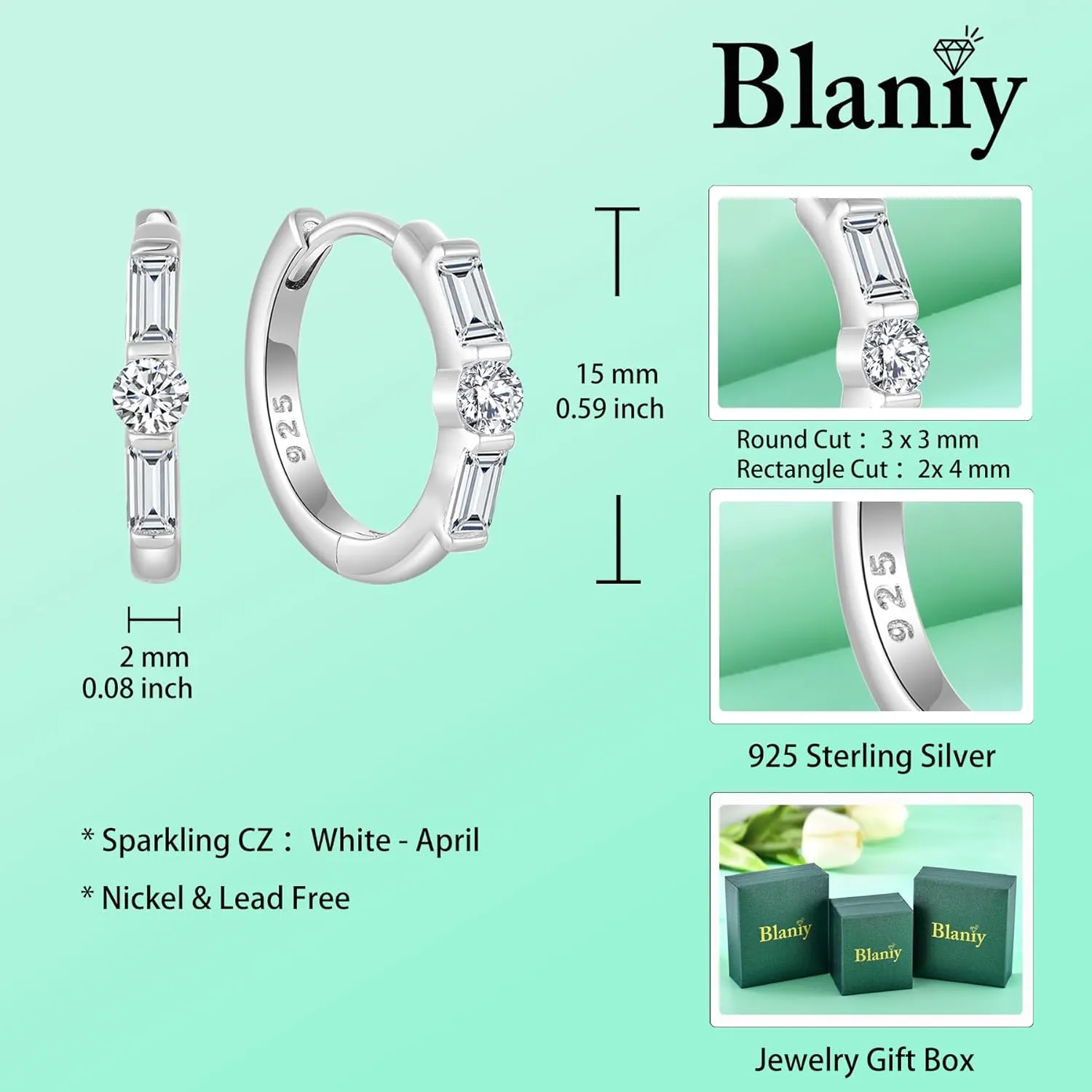 Huggie Hoop Earrings for Women 925 Sterling Silver Half Eternity Earrings Birthstone Jewelry Gifts for Her