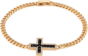 HZMAN Cross Bracelet for Women Thin Dainty 14K Rose Gold Plated Cuban Chain Link Bracelet Cubic Zirconia Cross Bracelet Jewelry Gift