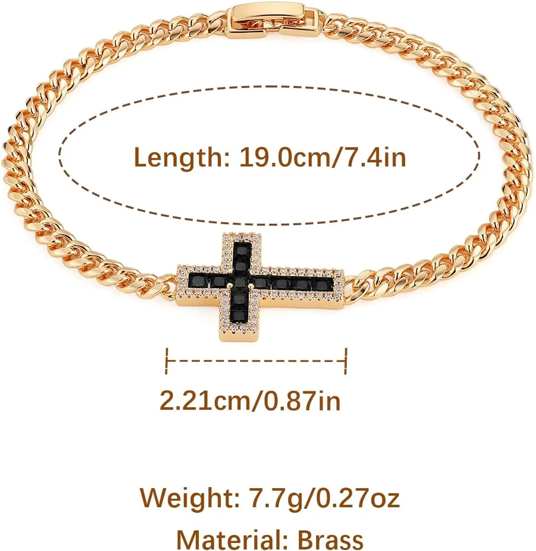 HZMAN Cross Bracelet for Women Thin Dainty 14K Rose Gold Plated Cuban Chain Link Bracelet Cubic Zirconia Cross Bracelet Jewelry Gift