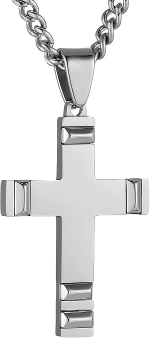 HZMAN Cross Necklace for Men Stainless Steel High Polished Classic Crucifix Pendant with 24Inch Cuban Chain