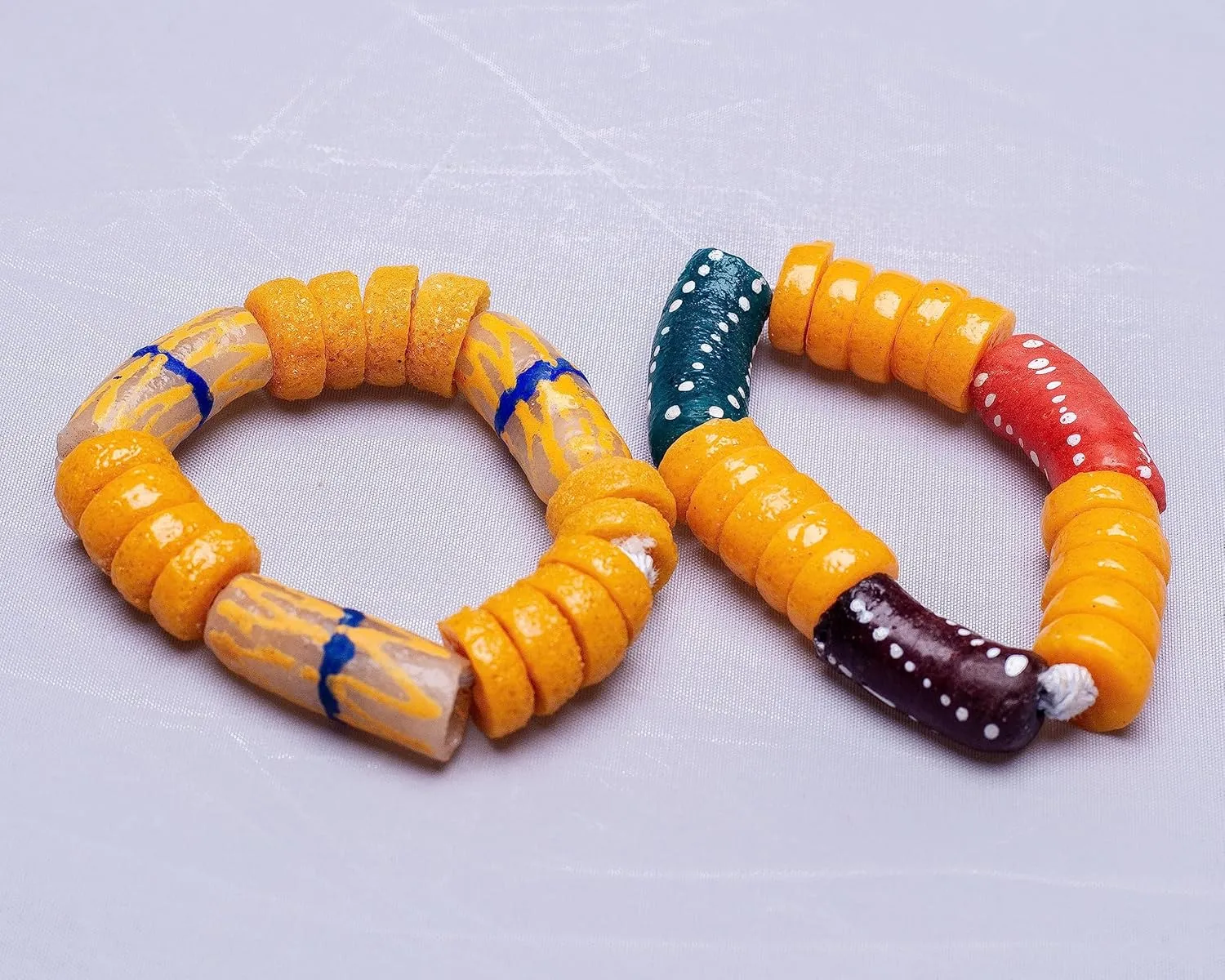 in Ghana: Two (2) Pcs African Traditional Stretchy Beaded Bracelet for Kids - Colorful and Beautiful Krobo Beads Bracelet from Ghana (Yellow/Dark Brown/Red/Teal)