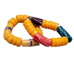 in Ghana: Two (2) Pcs African Traditional Stretchy Beaded Bracelet for Kids - Colorful and Beautiful Krobo Beads Bracelet from Ghana (Yellow/Dark Brown/Red/Teal)