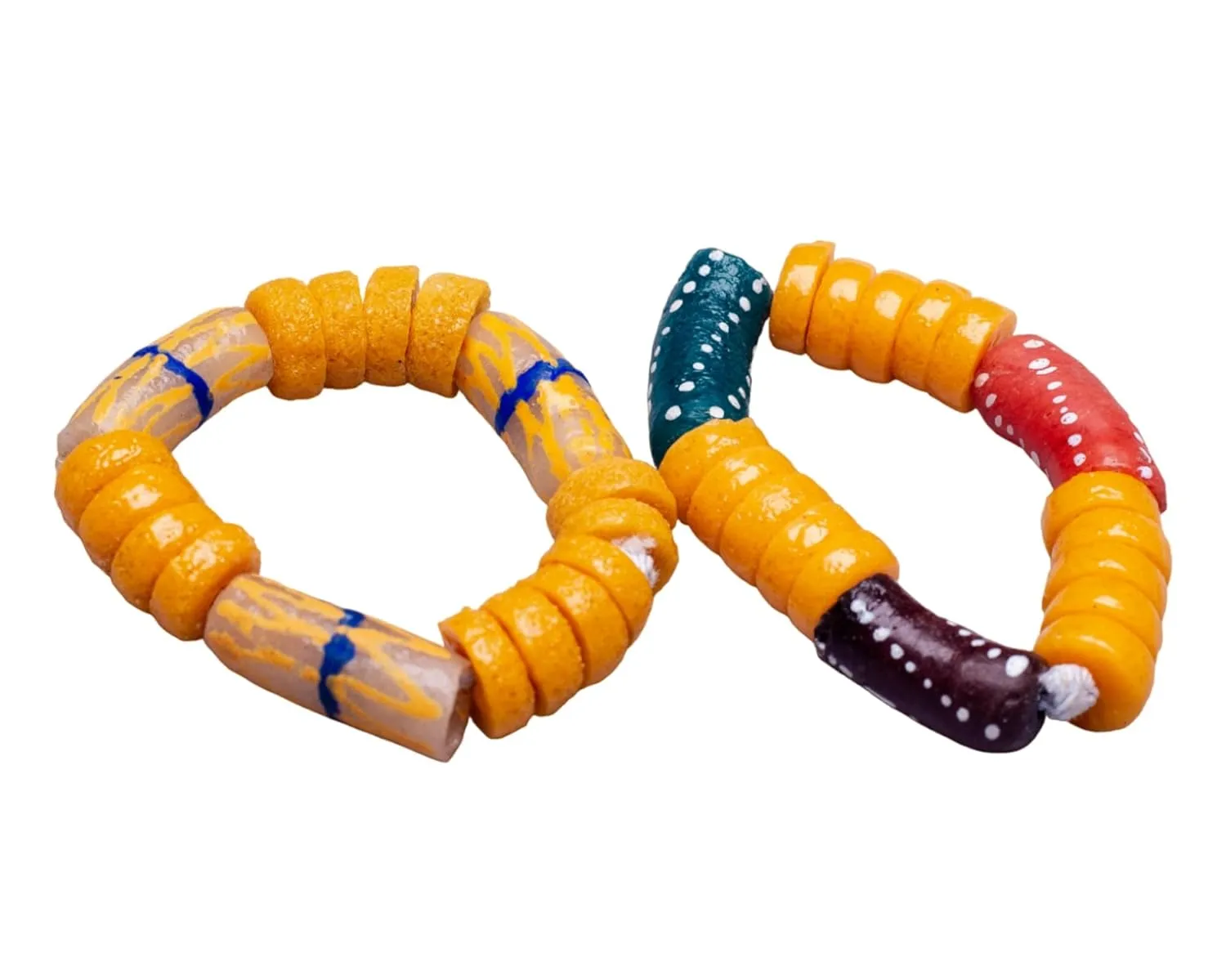 in Ghana: Two (2) Pcs African Traditional Stretchy Beaded Bracelet for Kids - Colorful and Beautiful Krobo Beads Bracelet from Ghana (Yellow/Dark Brown/Red/Teal)