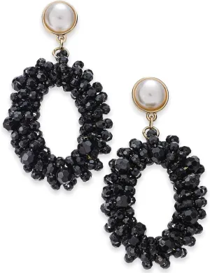 INC International Concepts I.N.C. Extra Large 3" Gold-Tone Bead & Imitation Pearl Drop Hoop Earrings