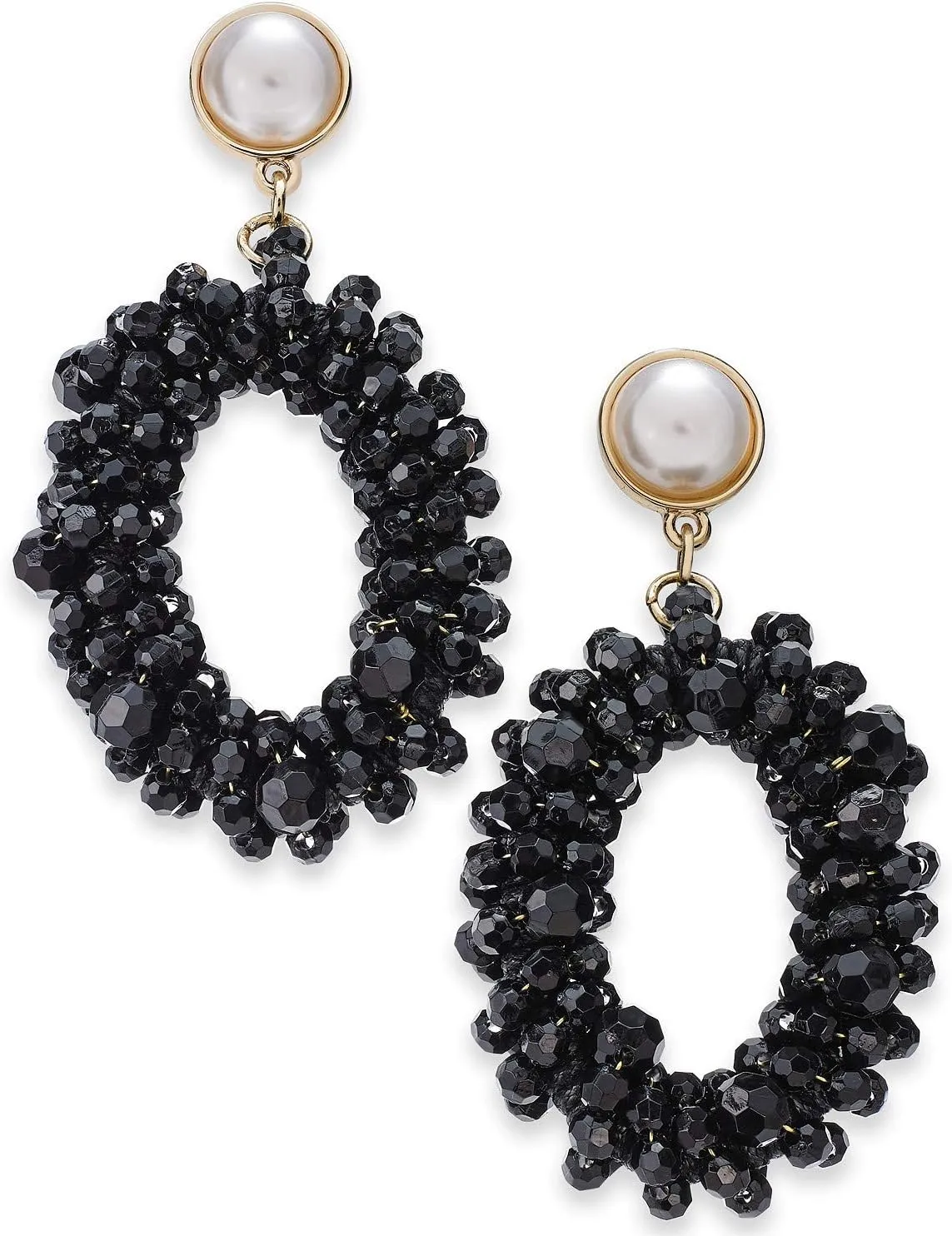 INC International Concepts I.N.C. Extra Large 3" Gold-Tone Bead & Imitation Pearl Drop Hoop Earrings