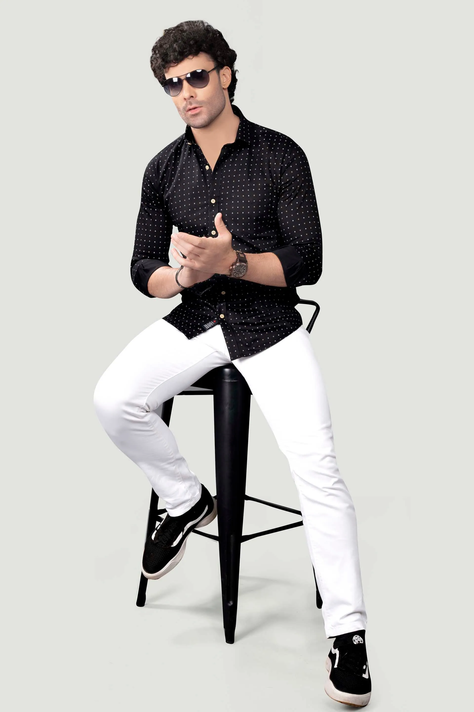 Jackson Black Cotton Printed Shirt