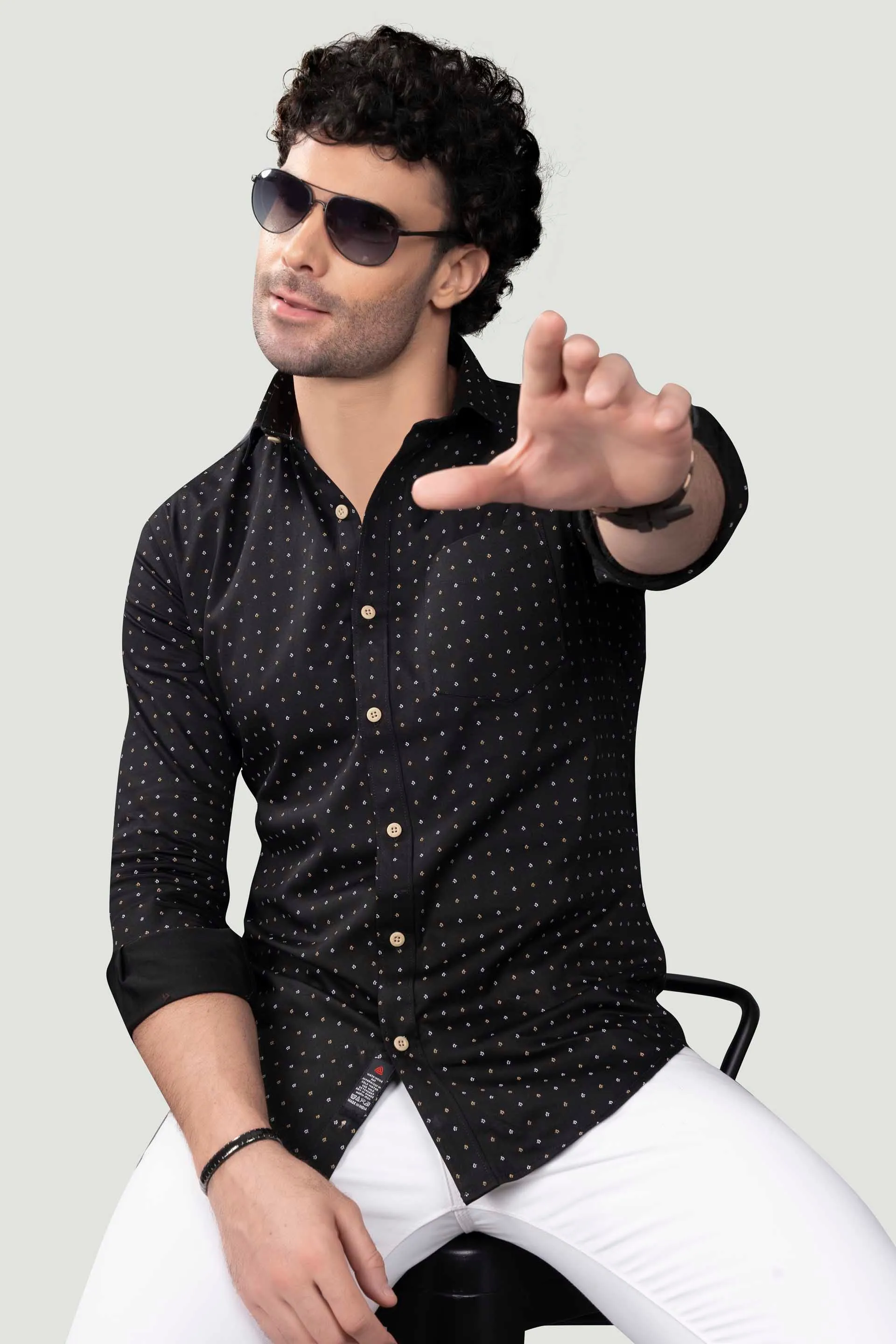 Jackson Black Cotton Printed Shirt