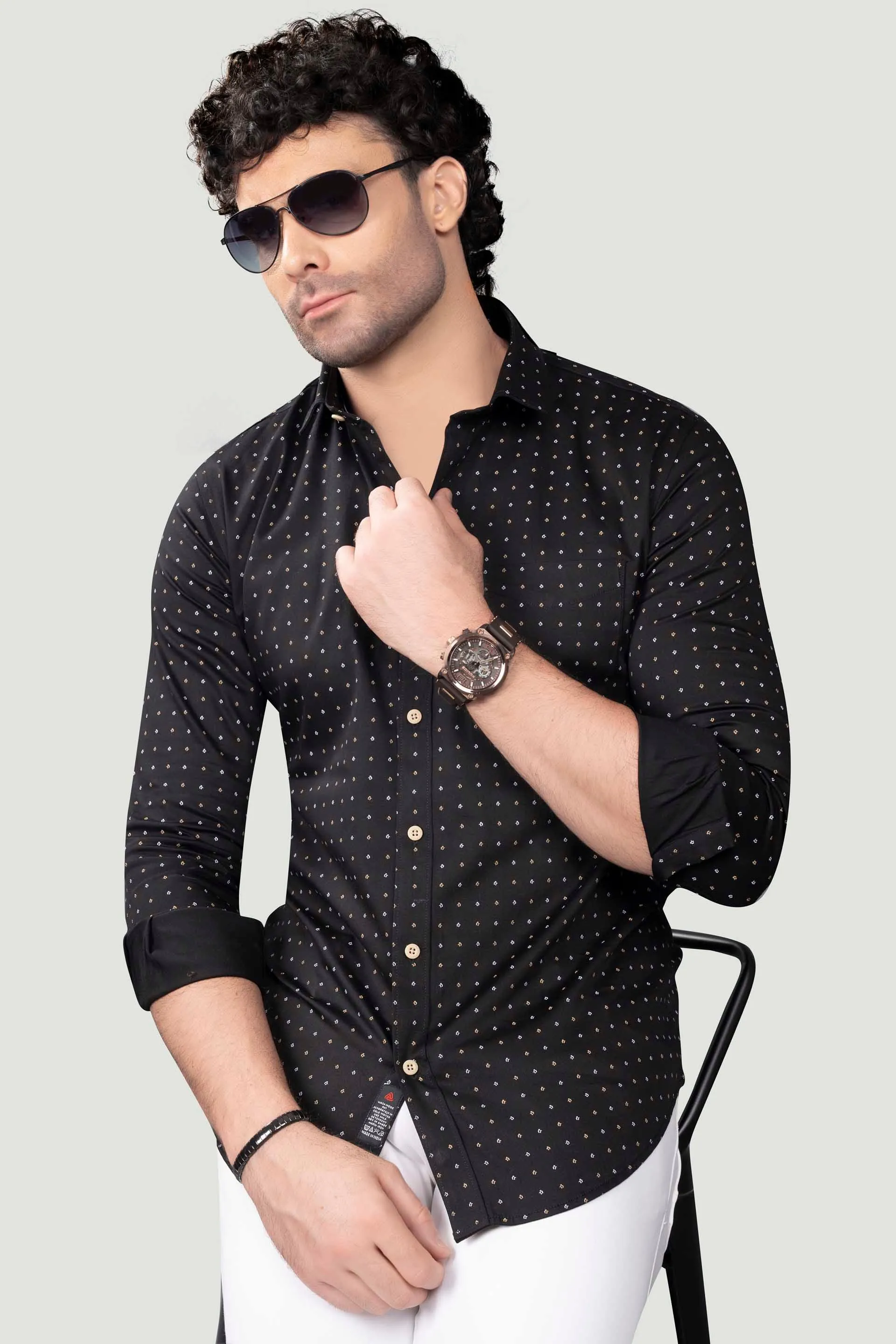 Jackson Black Cotton Printed Shirt