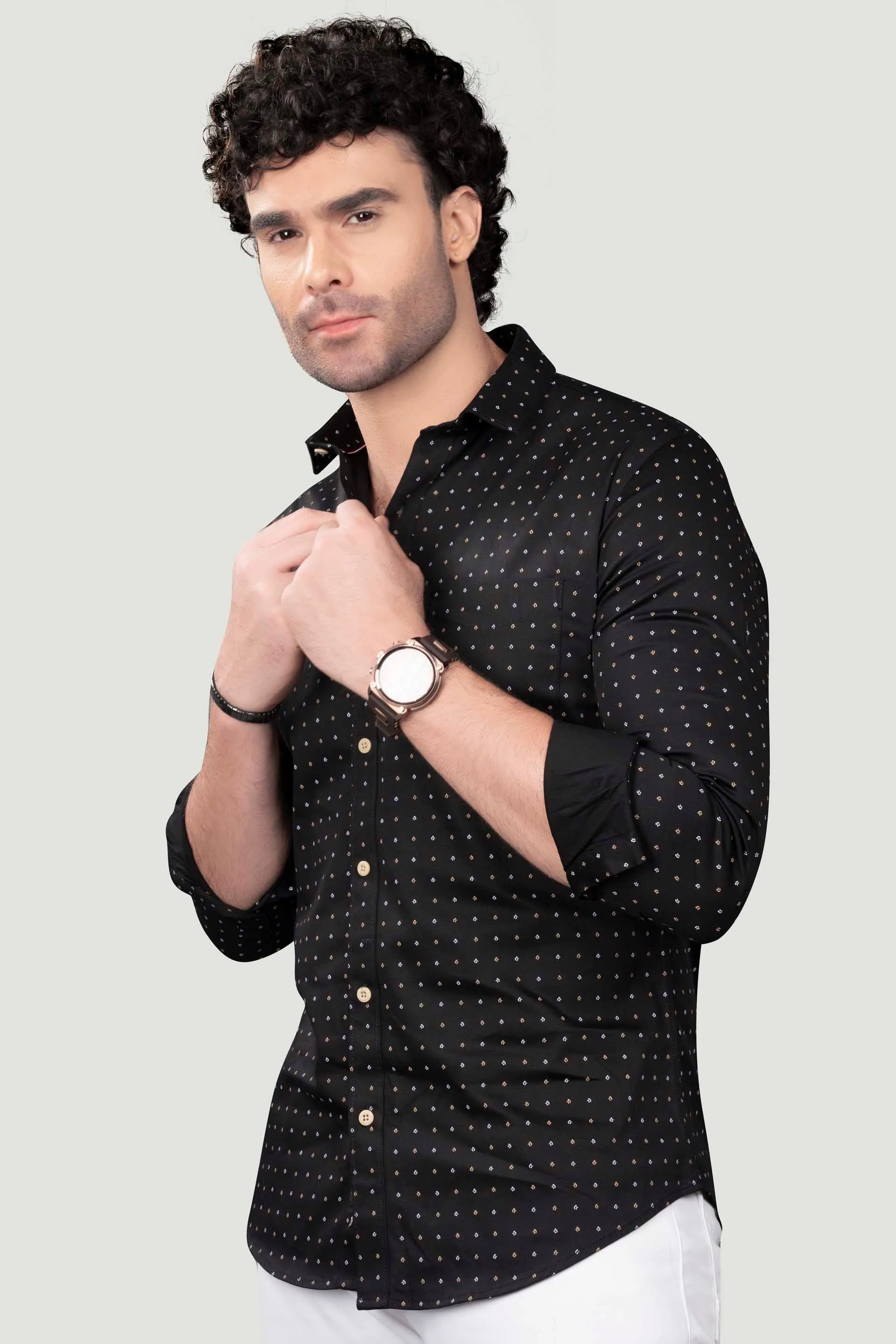 Jackson Black Cotton Printed Shirt