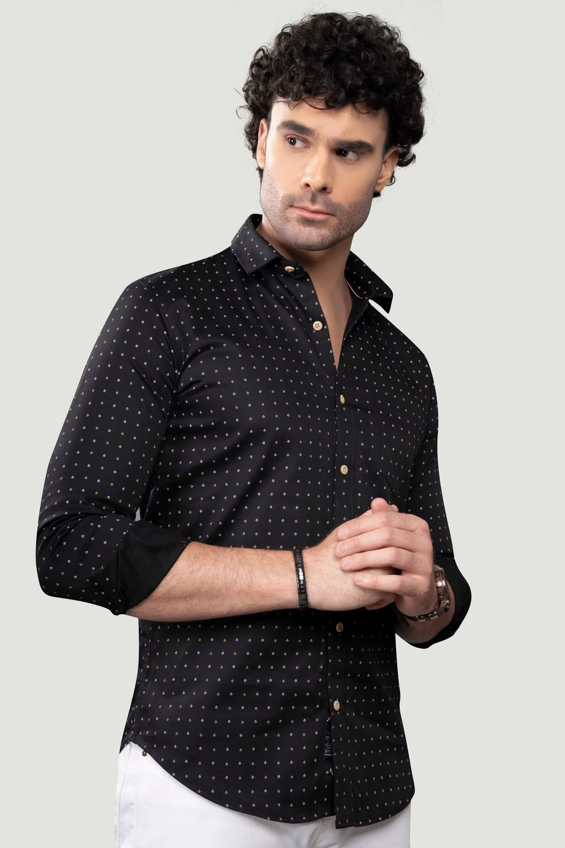 Jackson Black Cotton Printed Shirt
