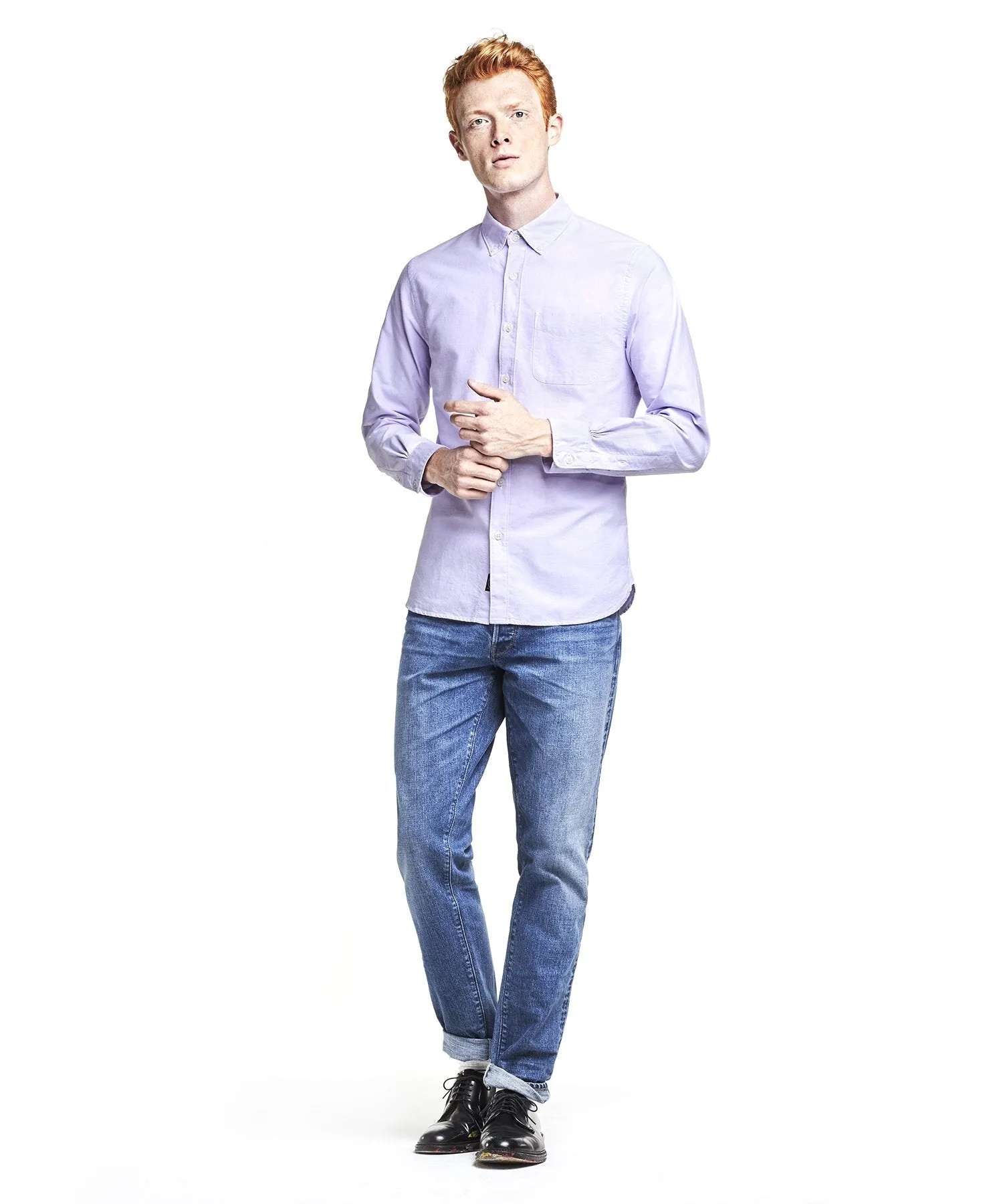 Japanese Selvedge Oxford Button Down Shirt in Lavender