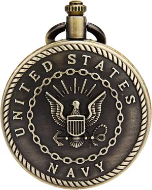 JewelryWe Bronze Retro Pocket Watch Men's United States Marine Corps Veterans Quartz Watch