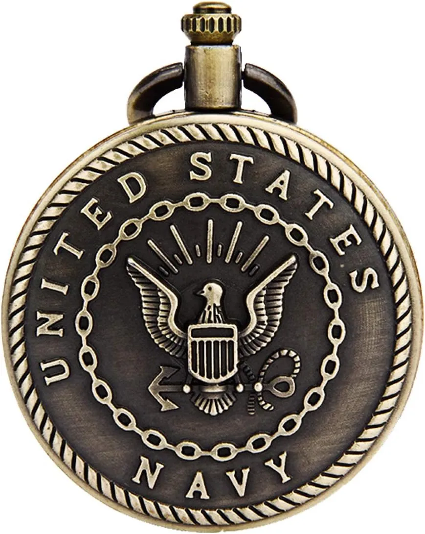 JewelryWe Bronze Retro Pocket Watch Men's United States Marine Corps Veterans Quartz Watch