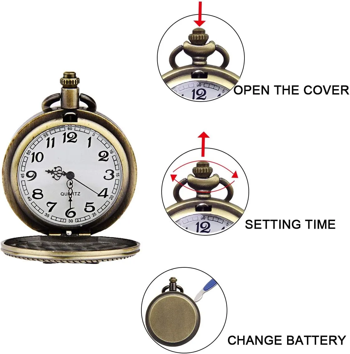 JewelryWe Bronze Retro Pocket Watch Men's United States Marine Corps Veterans Quartz Watch