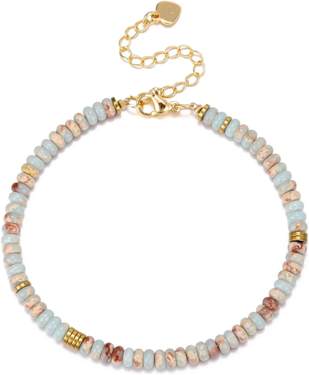 Jovivi Natural Stone Beaded Bracelets for Women Boho Colorful Gemstone Healing Crystals Bead Bracelet 14K Gold Plated Summer Handmade Jewelry Birthday Gift
