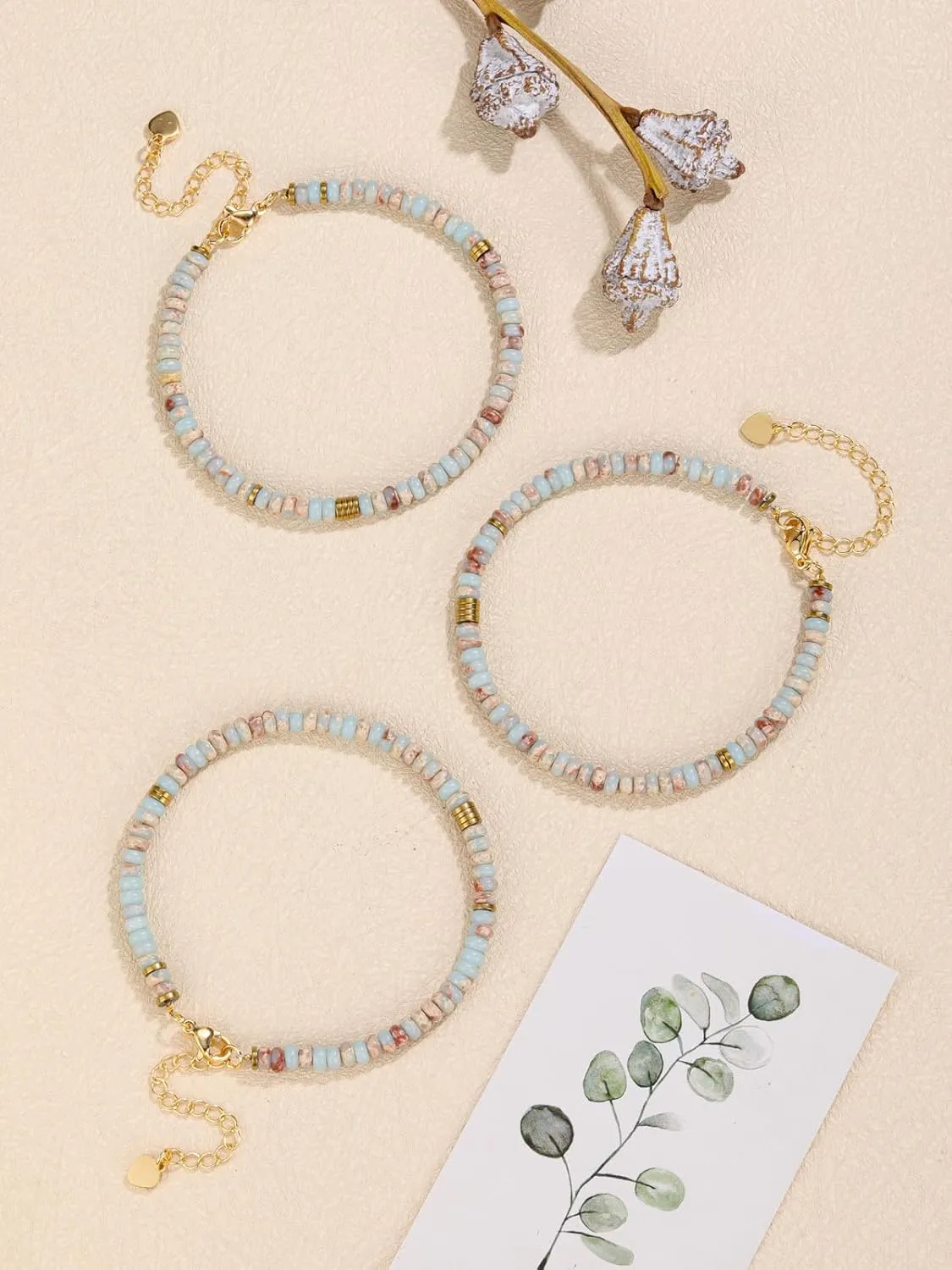 Jovivi Natural Stone Beaded Bracelets for Women Boho Colorful Gemstone Healing Crystals Bead Bracelet 14K Gold Plated Summer Handmade Jewelry Birthday Gift