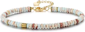 Jovivi Natural Stone Beaded Bracelets for Women Boho Colorful Gemstone Healing Crystals Bead Bracelet 14K Gold Plated Summer Handmade Jewelry Birthday Gift