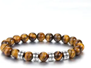 Jovivi Personalized Tiger Eye Crystal Bracelet for Men Custom Names 8MM Natural Stone Beads Bracelet Mens Beaded Bracelets for Boyfriend Birthday Gifts Christmas Day