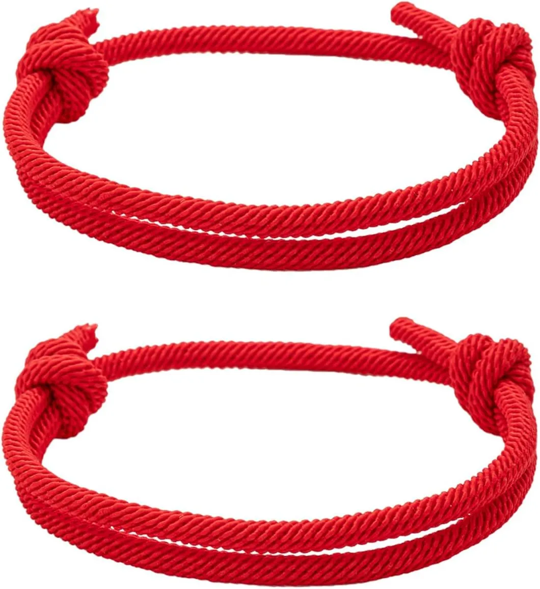 kelistom 2PCS Thick Red Black String Bracelets for Women Men Adjustable Kabbalah Protection Cord Waterproof Handmade Friendship Couples Matching Bracelets