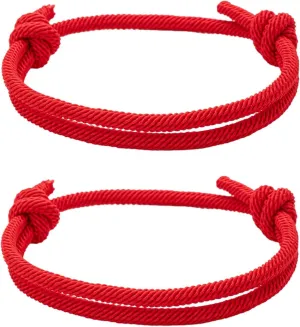 kelistom 2PCS Thick Red Black String Bracelets for Women Men Adjustable Kabbalah Protection Cord Waterproof Handmade Friendship Couples Matching Bracelets