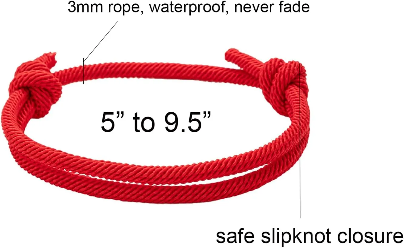 kelistom 2PCS Thick Red Black String Bracelets for Women Men Adjustable Kabbalah Protection Cord Waterproof Handmade Friendship Couples Matching Bracelets