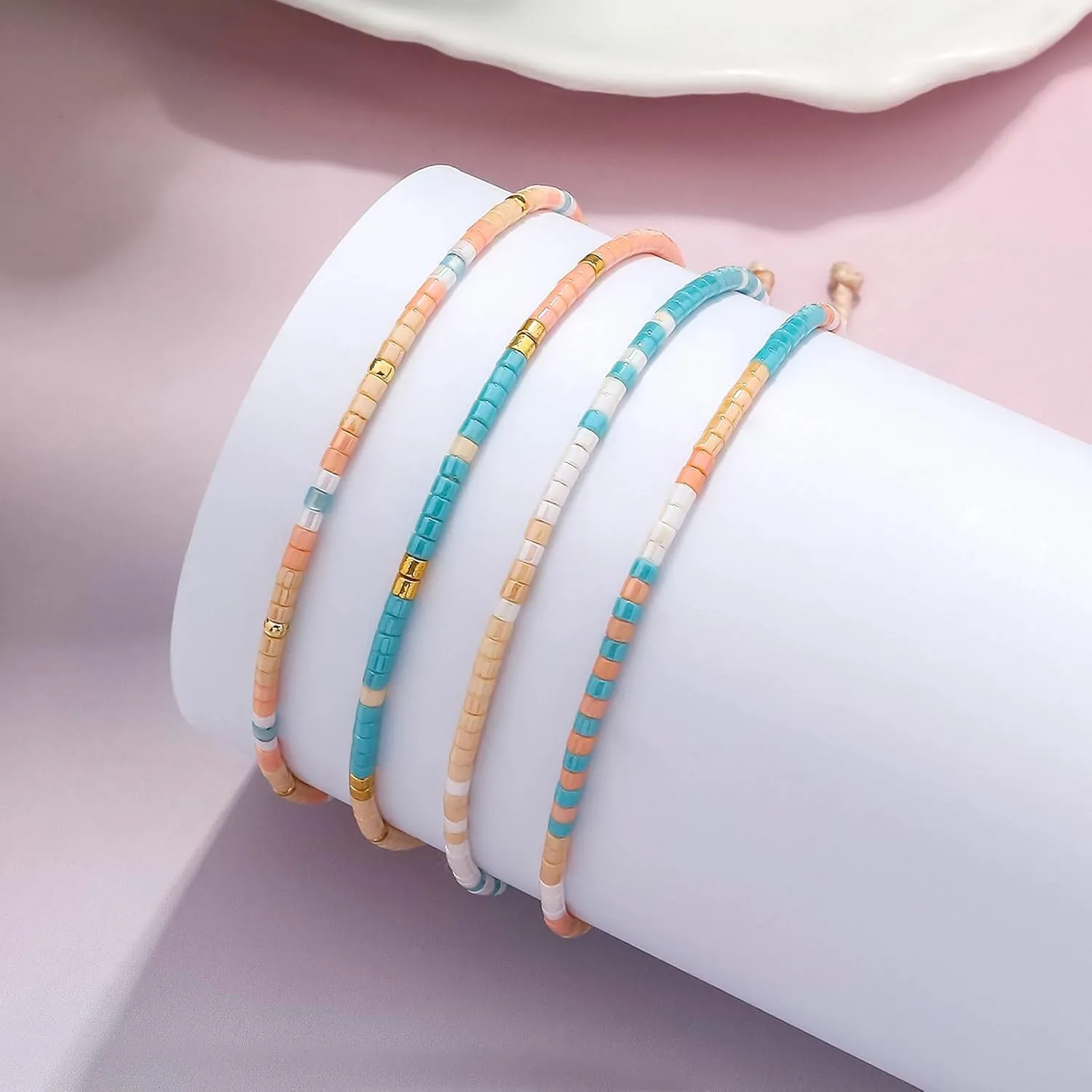 KELITCH Boho-color Crystal Shell Beaded Friendship Bracelets Handmade Strand Bracelet Bangles Jewelry For Summer