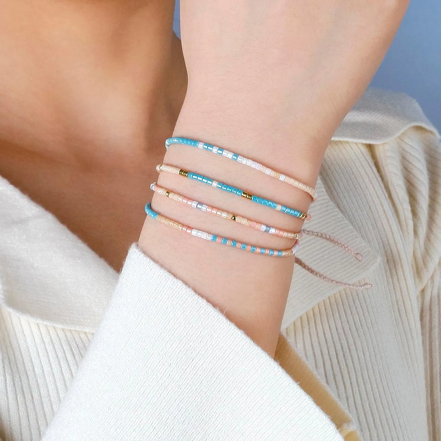 KELITCH Boho-color Crystal Shell Beaded Friendship Bracelets Handmade Strand Bracelet Bangles Jewelry For Summer